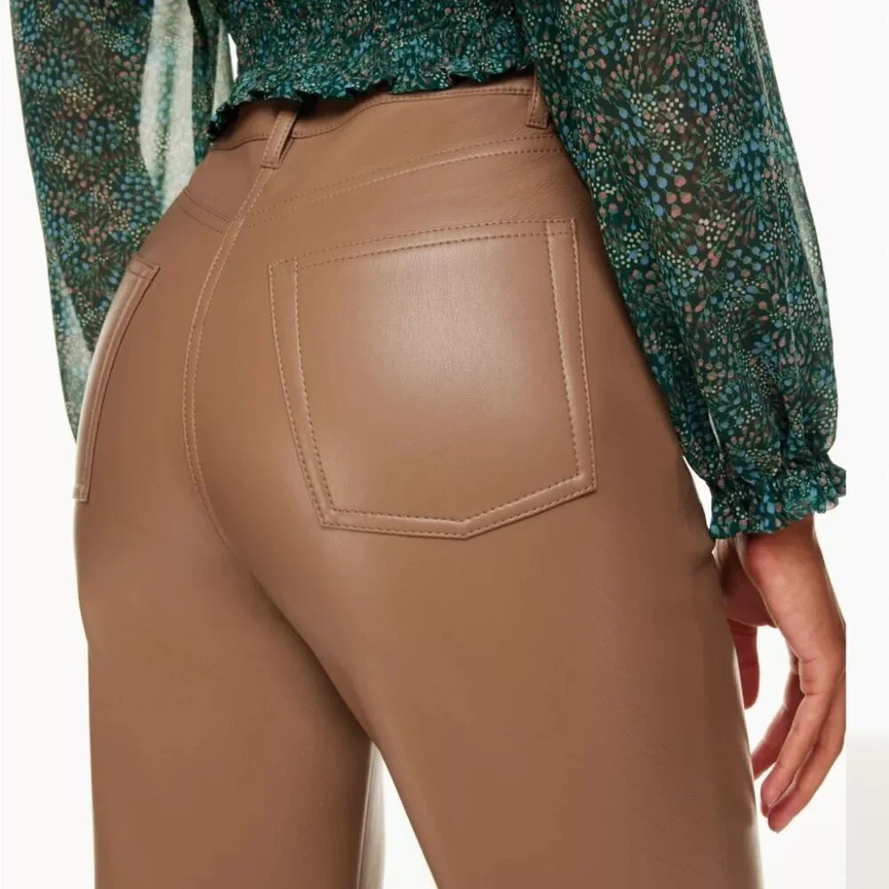 Aritzia Wilfred The Melina Pant High Waisted Vegan Leather Pants Constant Camel - Picture 3 of 10